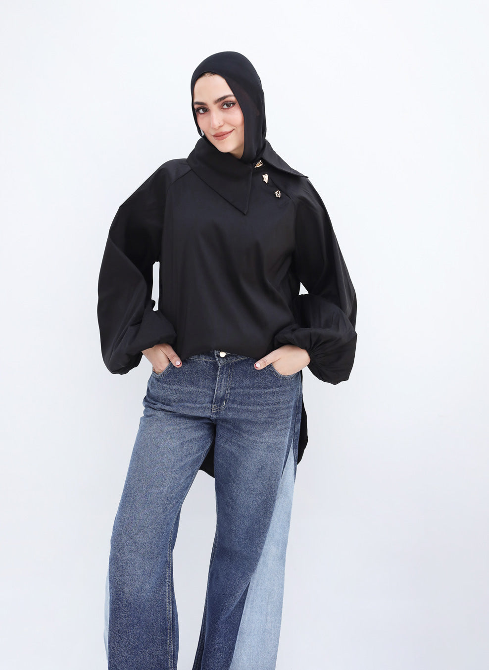 Side Collar Taffeta Top