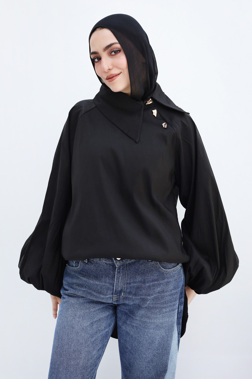 Side Collar Taffeta Top