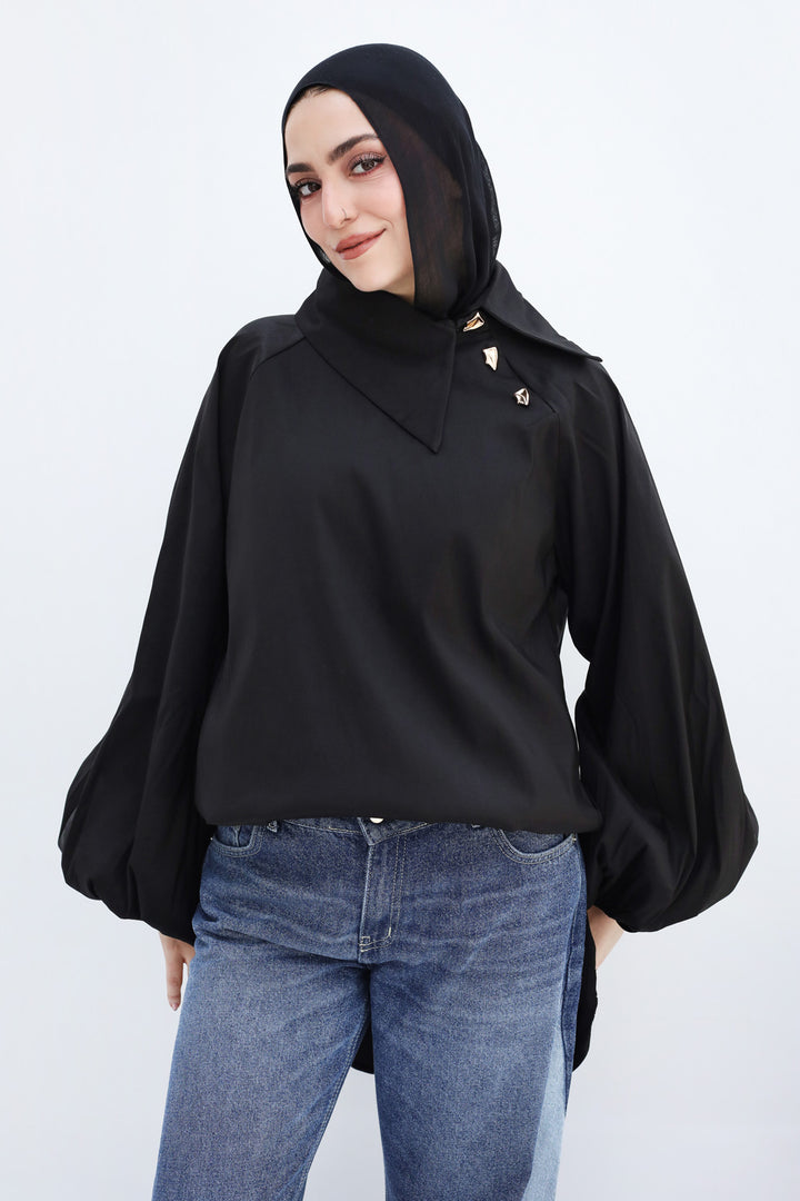 Side Collar Taffeta Top
