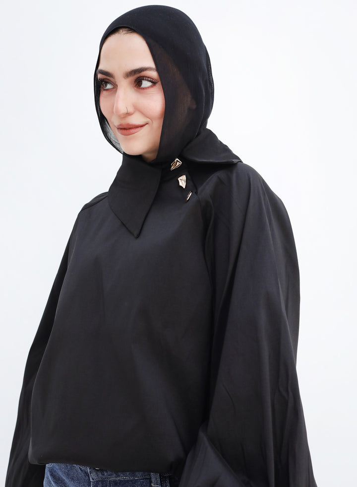Side Collar Taffeta Top