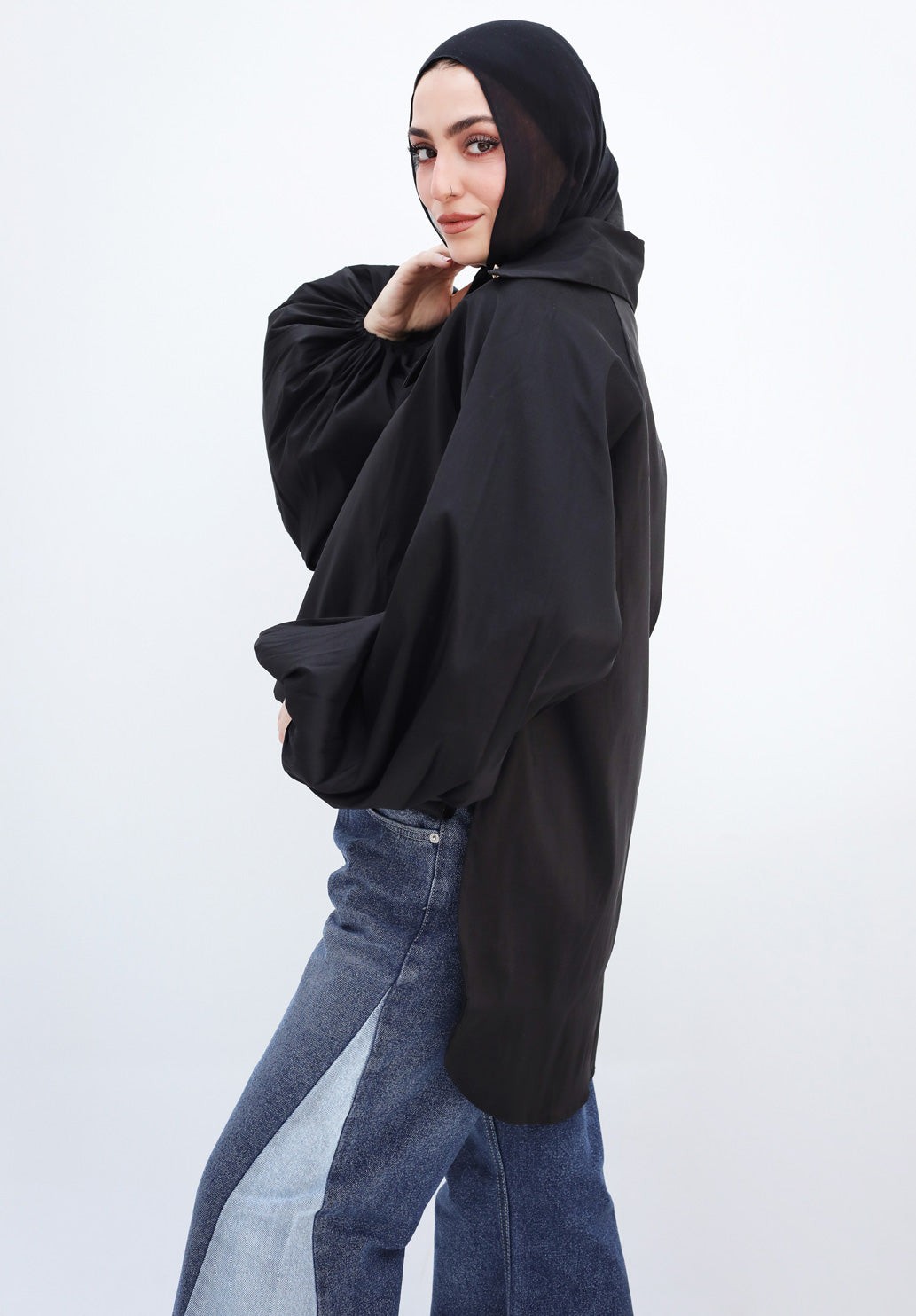 Side Collar Taffeta Top