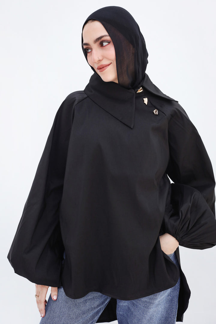 Side Collar Taffeta Top
