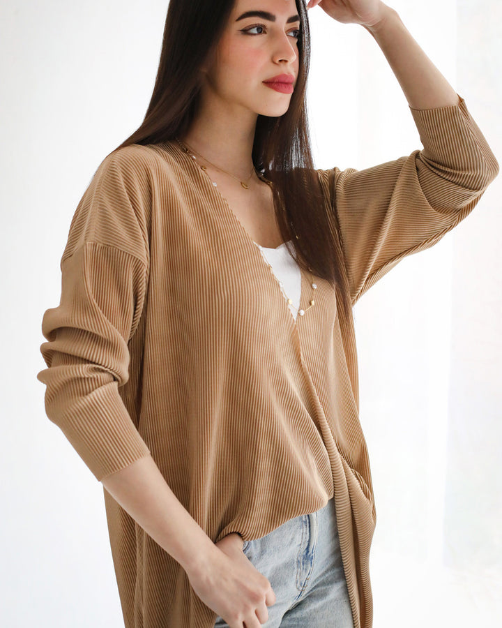 Camel Pleated Twisted Top