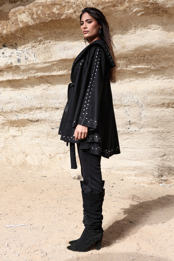 Moon Light Studded Cape - Black