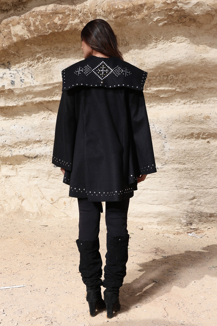 Moon Light Studded Cape - Black