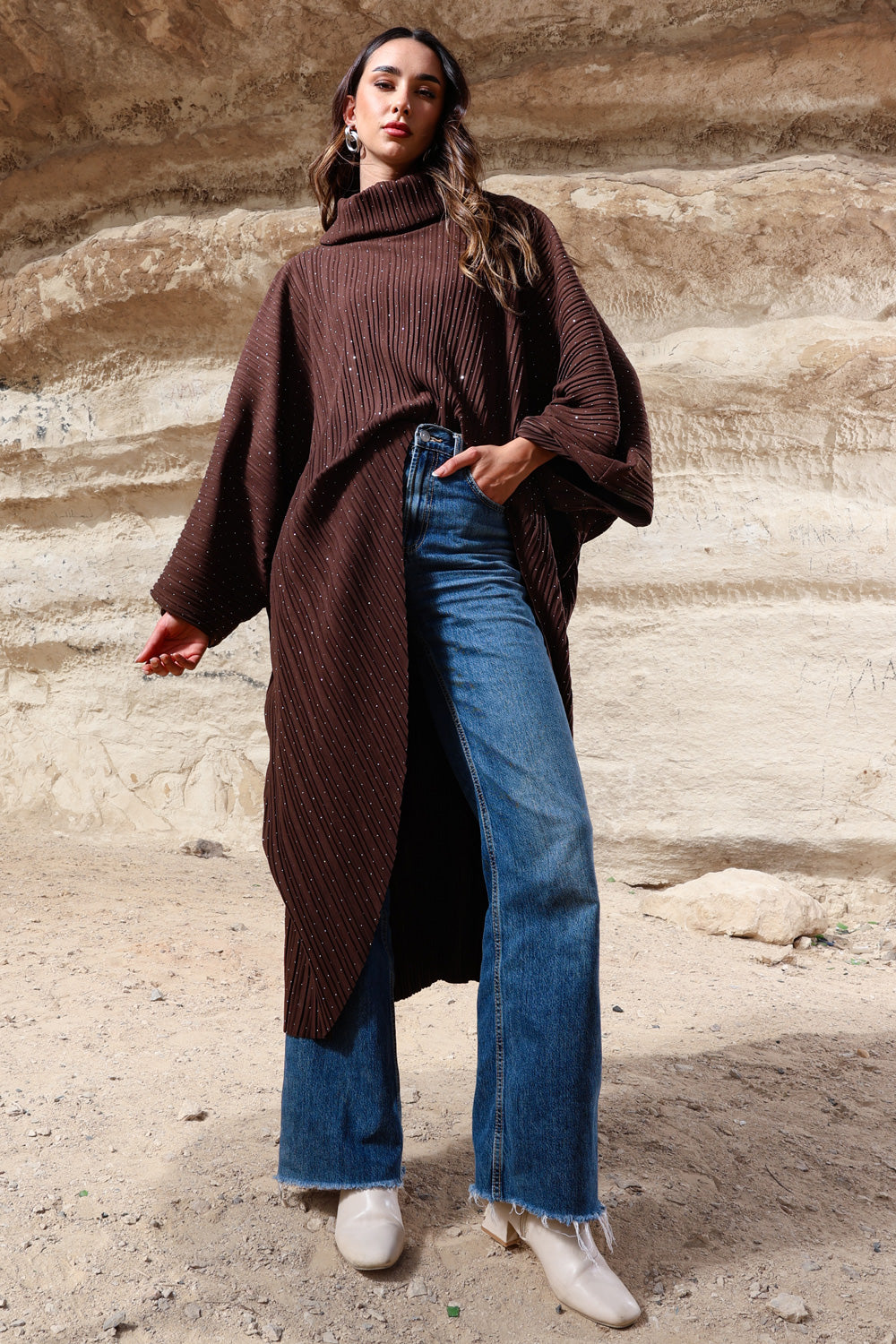 Rhinestones high-low poncho