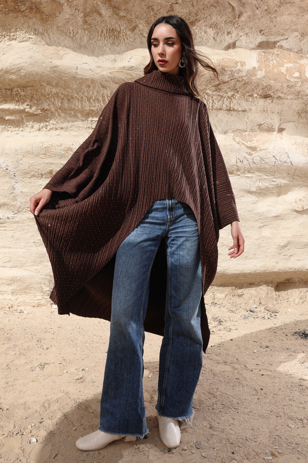 Rhinestones high-low poncho