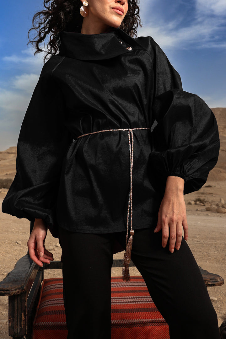 Side Collar Taffeta Top