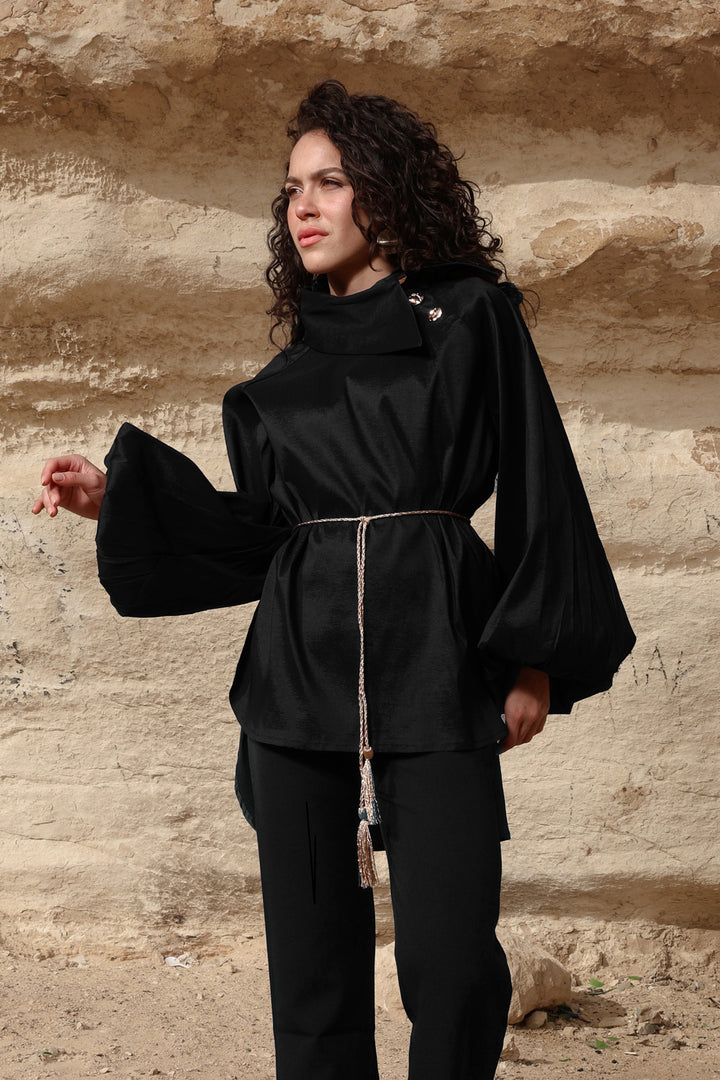 Side Collar Taffeta Top