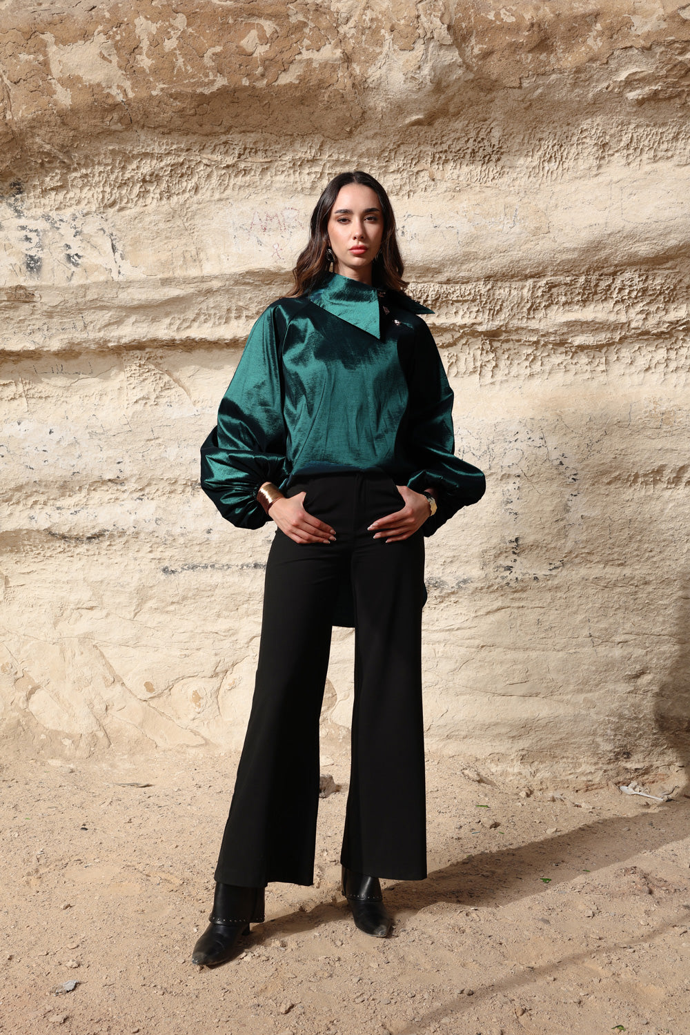 Side Collar Taffeta Top