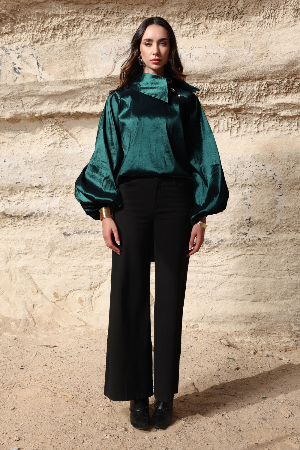 Side Collar Taffeta Top