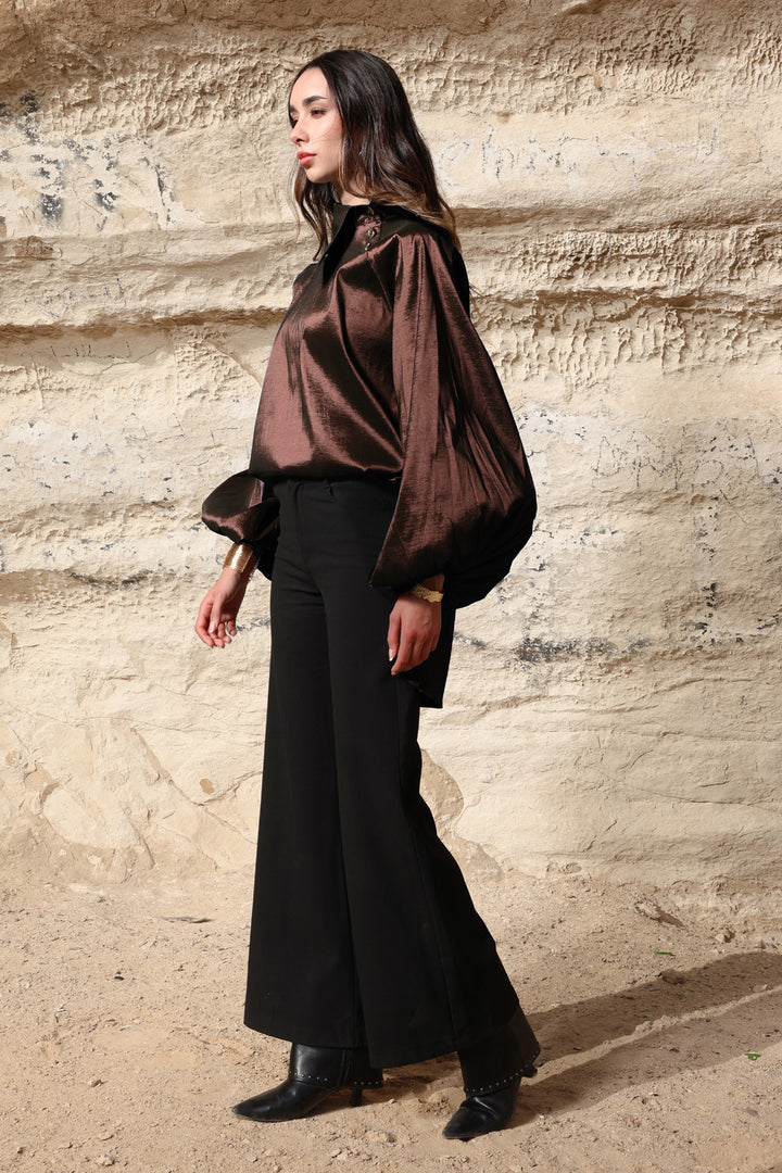 Side Collar Taffeta Top