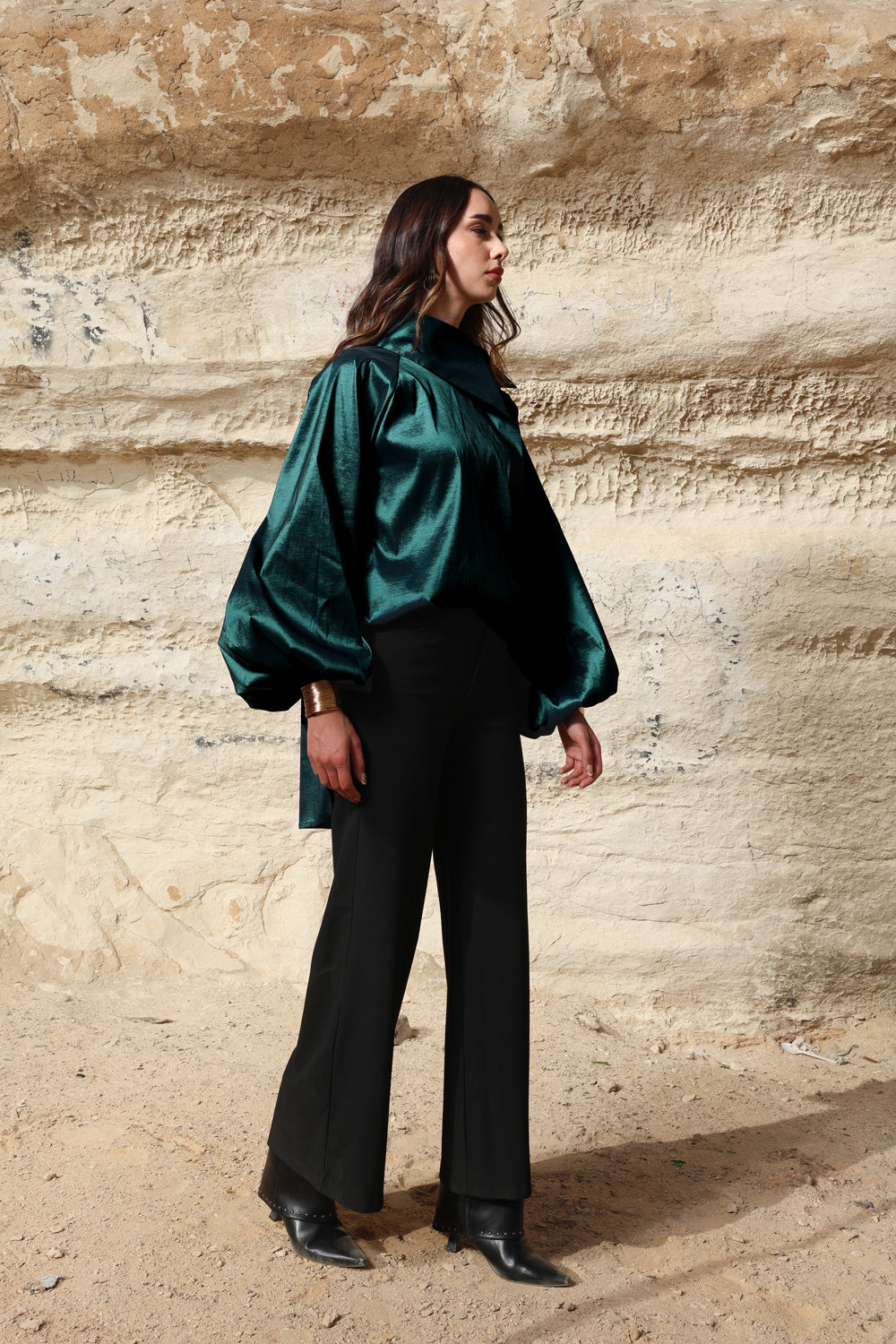 Side Collar Taffeta Top