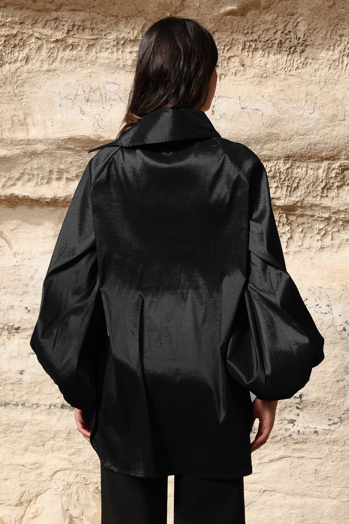 Side Collar Taffeta Top