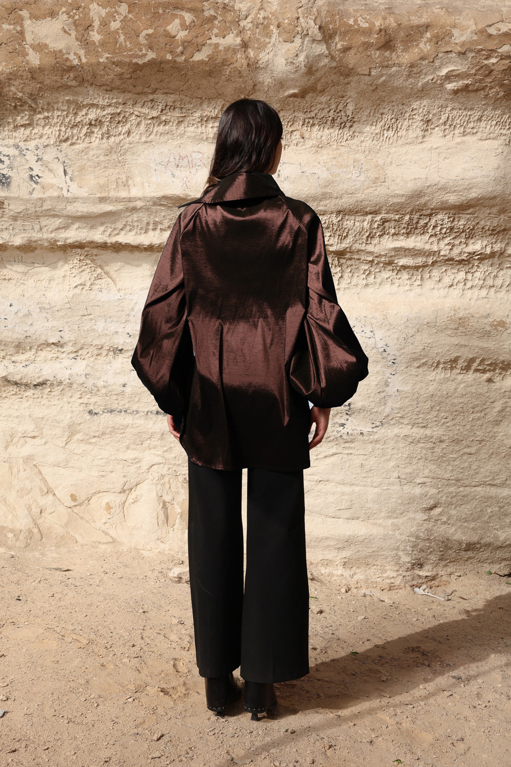 Side Collar Taffeta Top