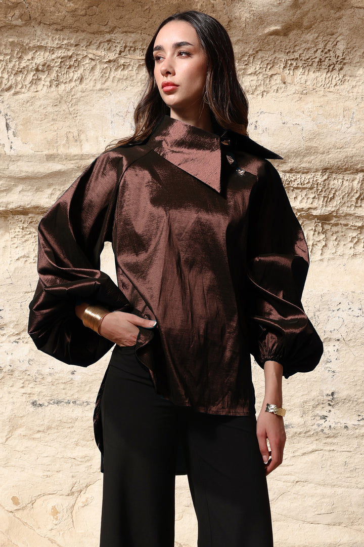 Side Collar Taffeta Top