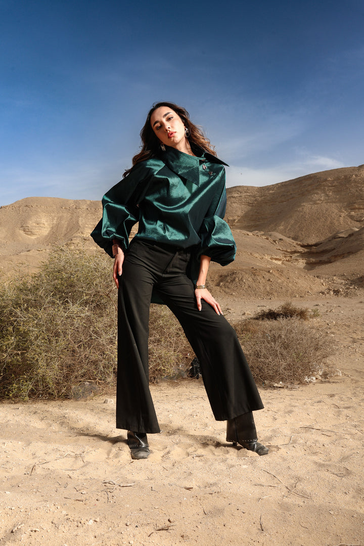 Side Collar Taffeta Top