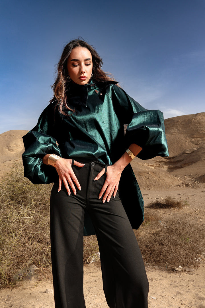 Side Collar Taffeta Top