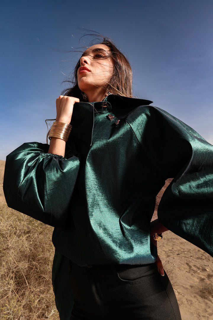 Side Collar Taffeta Top