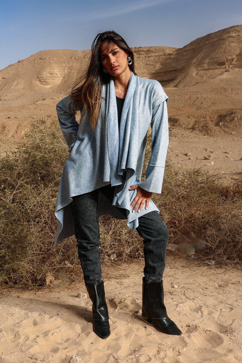 Asymmetric Shimmery Cardigan - Baby Blue