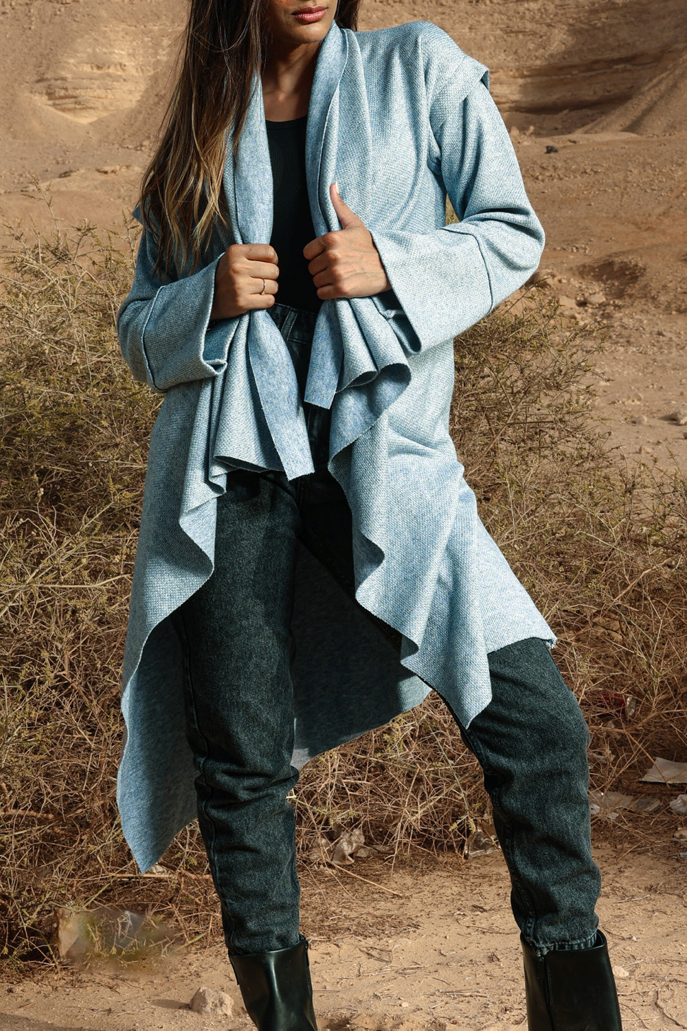 Asymmetric Shimmery Cardigan - Baby Blue