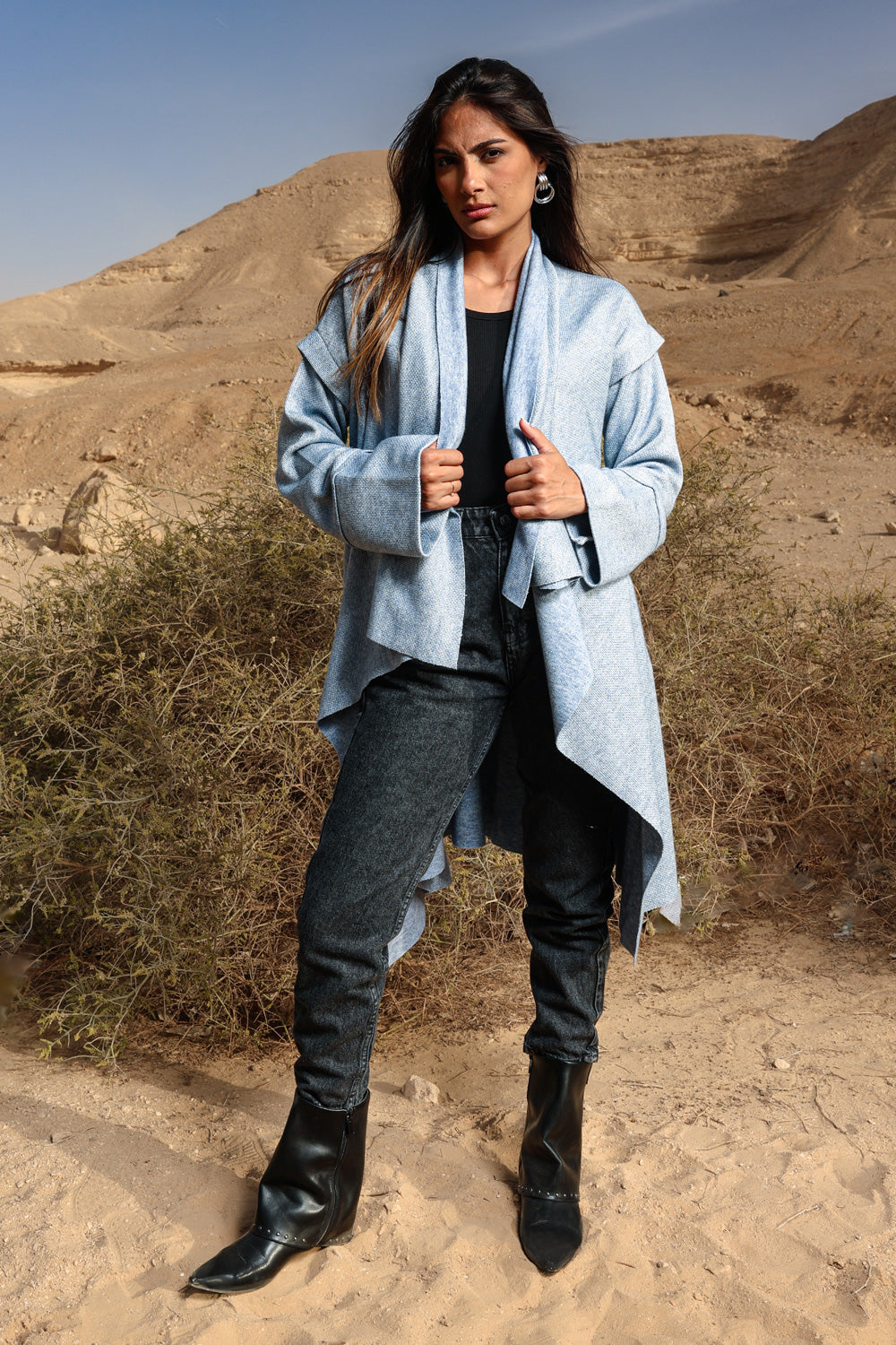 Asymmetric Shimmery Cardigan - Baby Blue