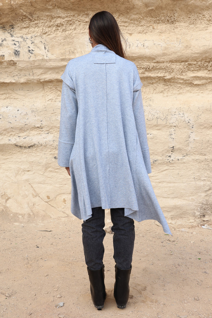 Asymmetric Shimmery Cardigan - Baby Blue