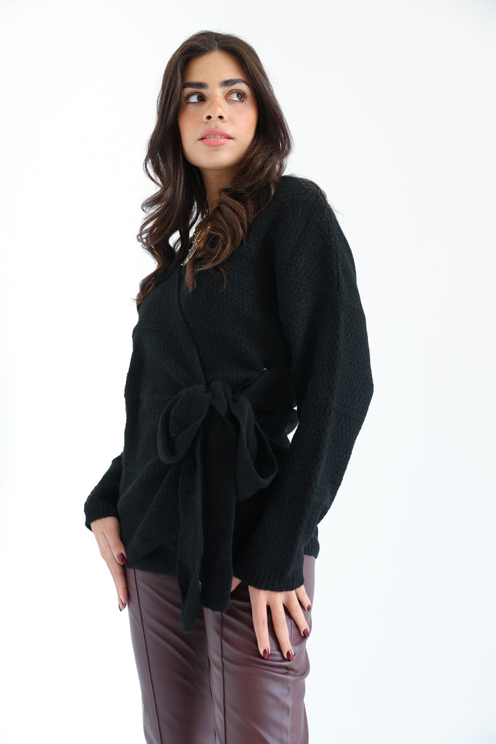 The Knitted Wrap Top - Black