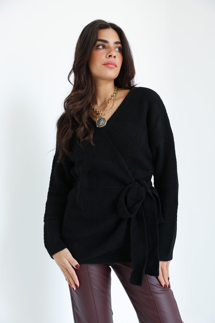 The Knitted Wrap Top - Black