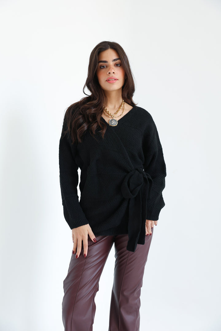 The Knitted Wrap Top - Black