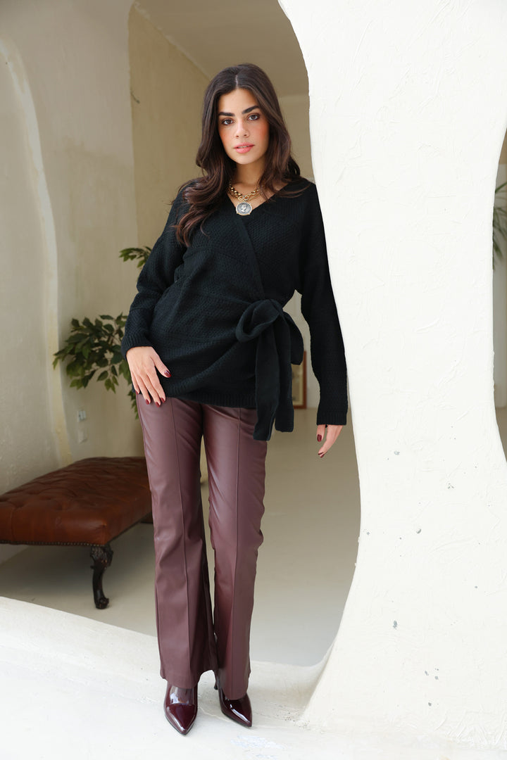 The Knitted Wrap Top - Black