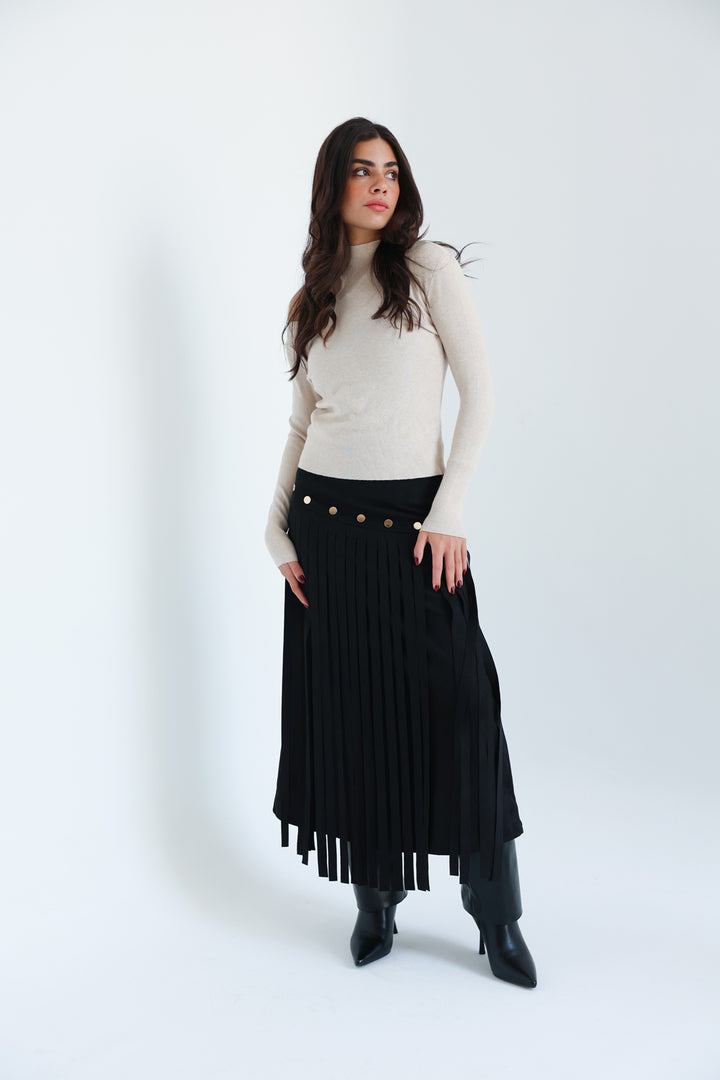 Rebel Fringes Skirt-Black