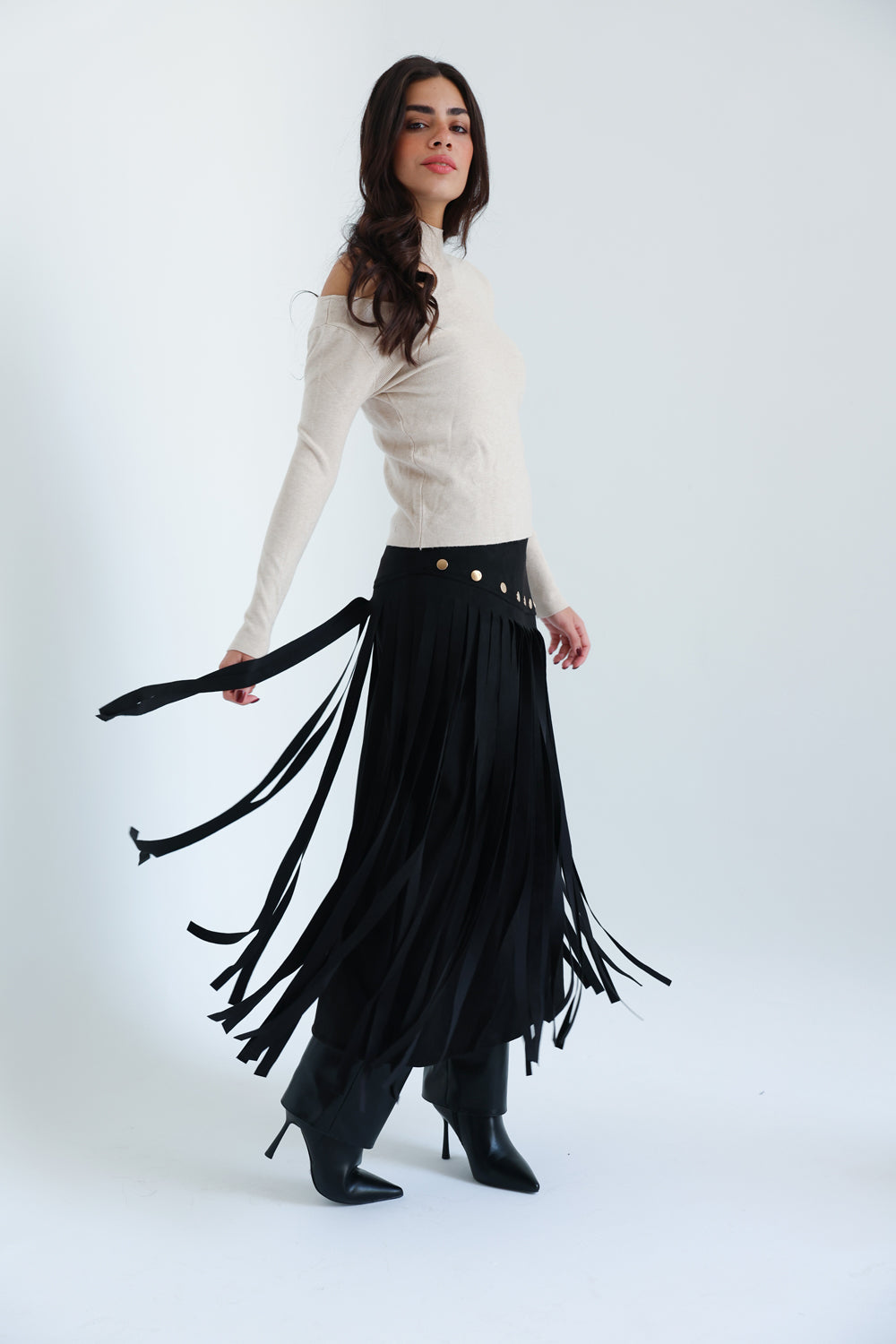 Rebel Fringes Skirt-Black