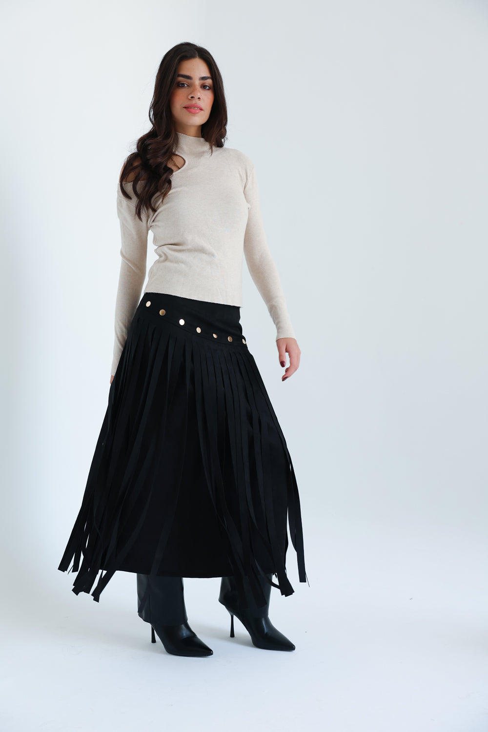 Rebel Fringes Skirt-Black