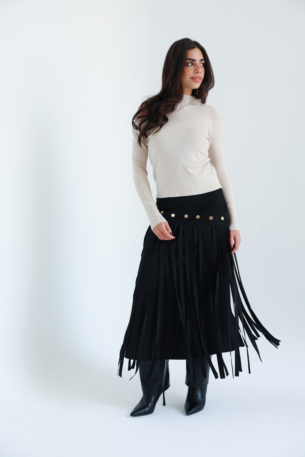 Rebel Fringes Skirt-Black