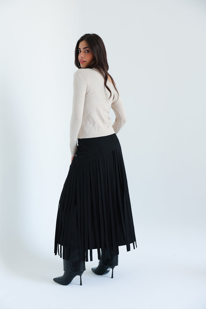 Rebel Fringes Skirt-Black