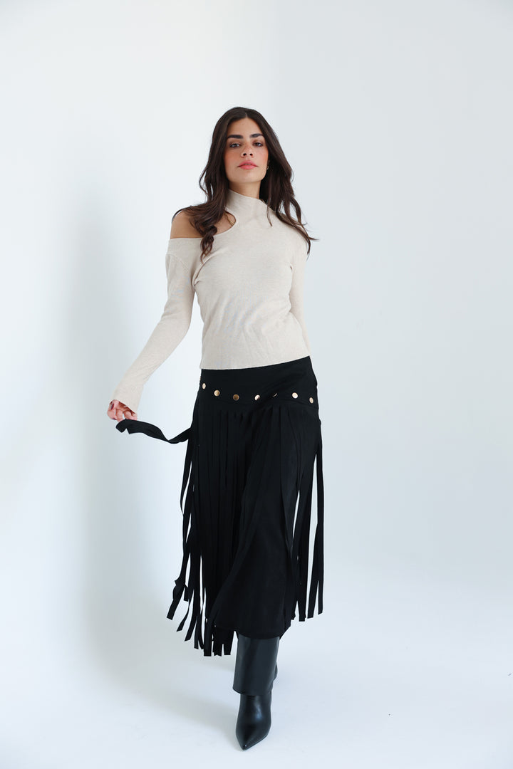 Rebel Fringes Skirt-Black