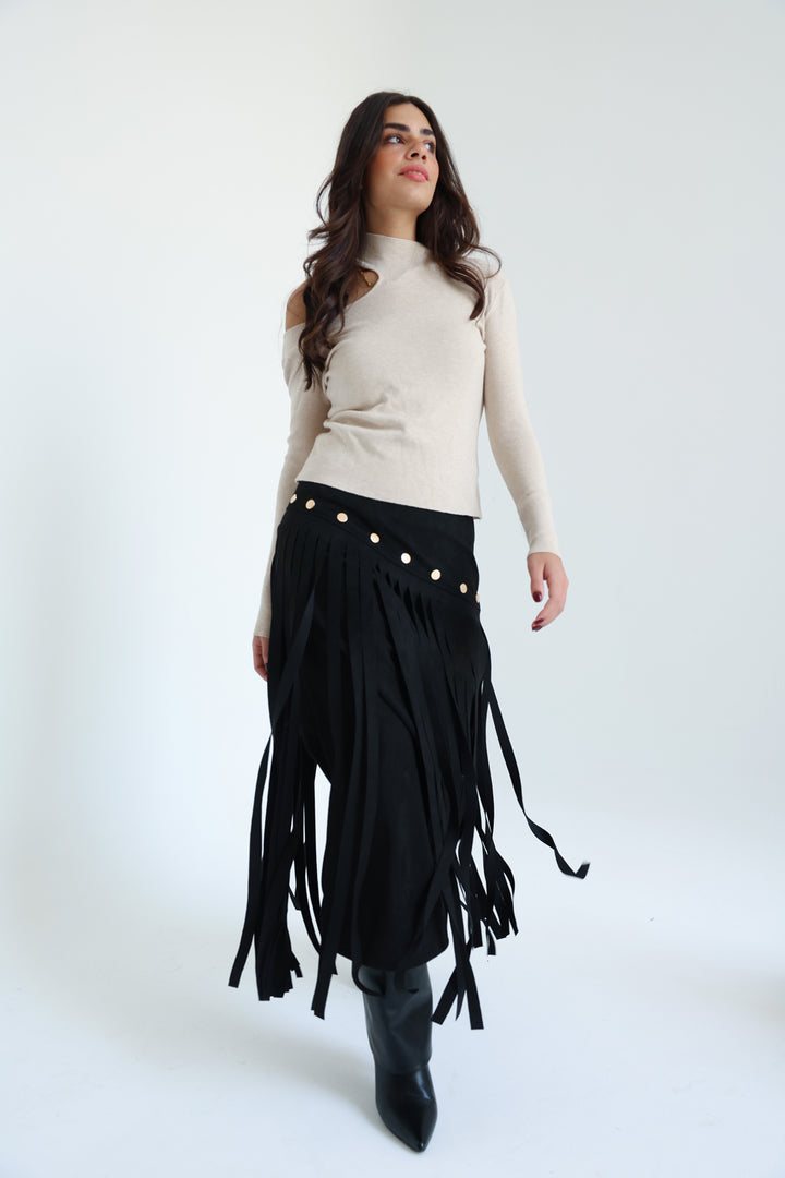 Rebel Fringes Skirt-Black