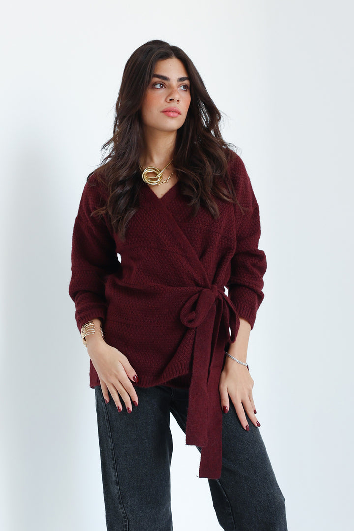 The Knitted Wrap Top - Burgundy