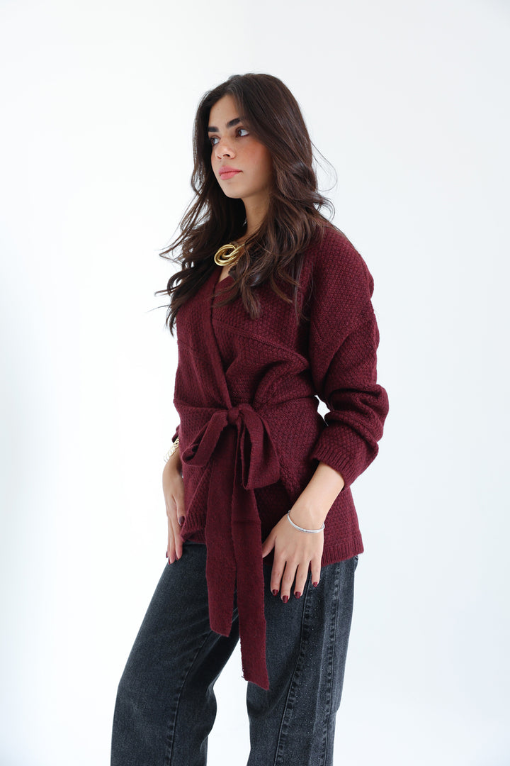 The Knitted Wrap Top - Burgundy