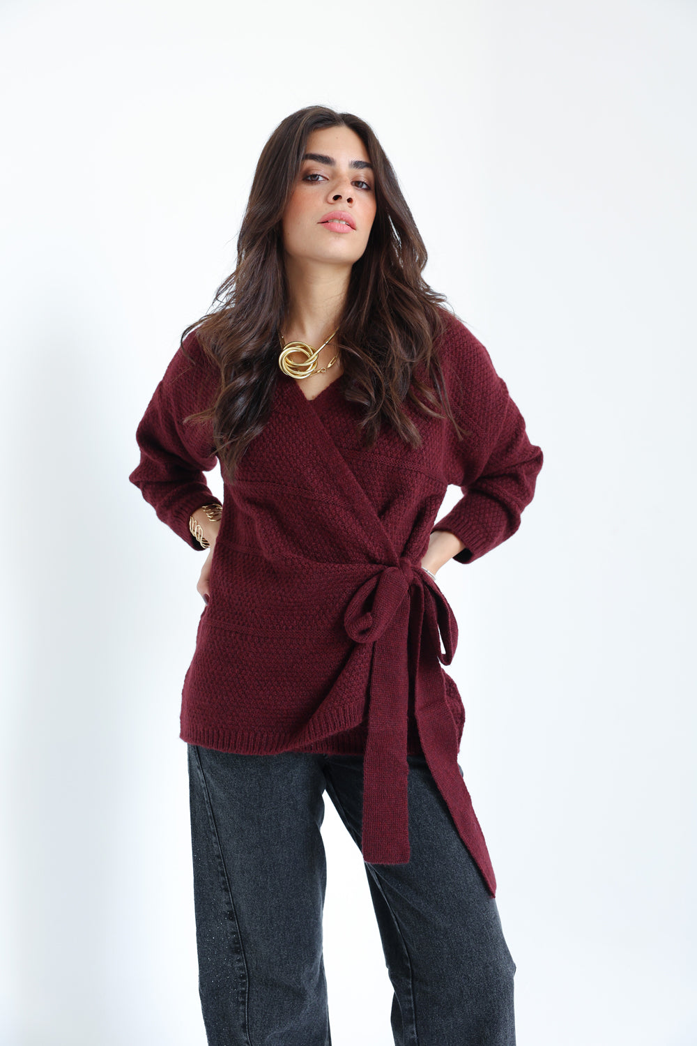The Knitted Wrap Top - Burgundy