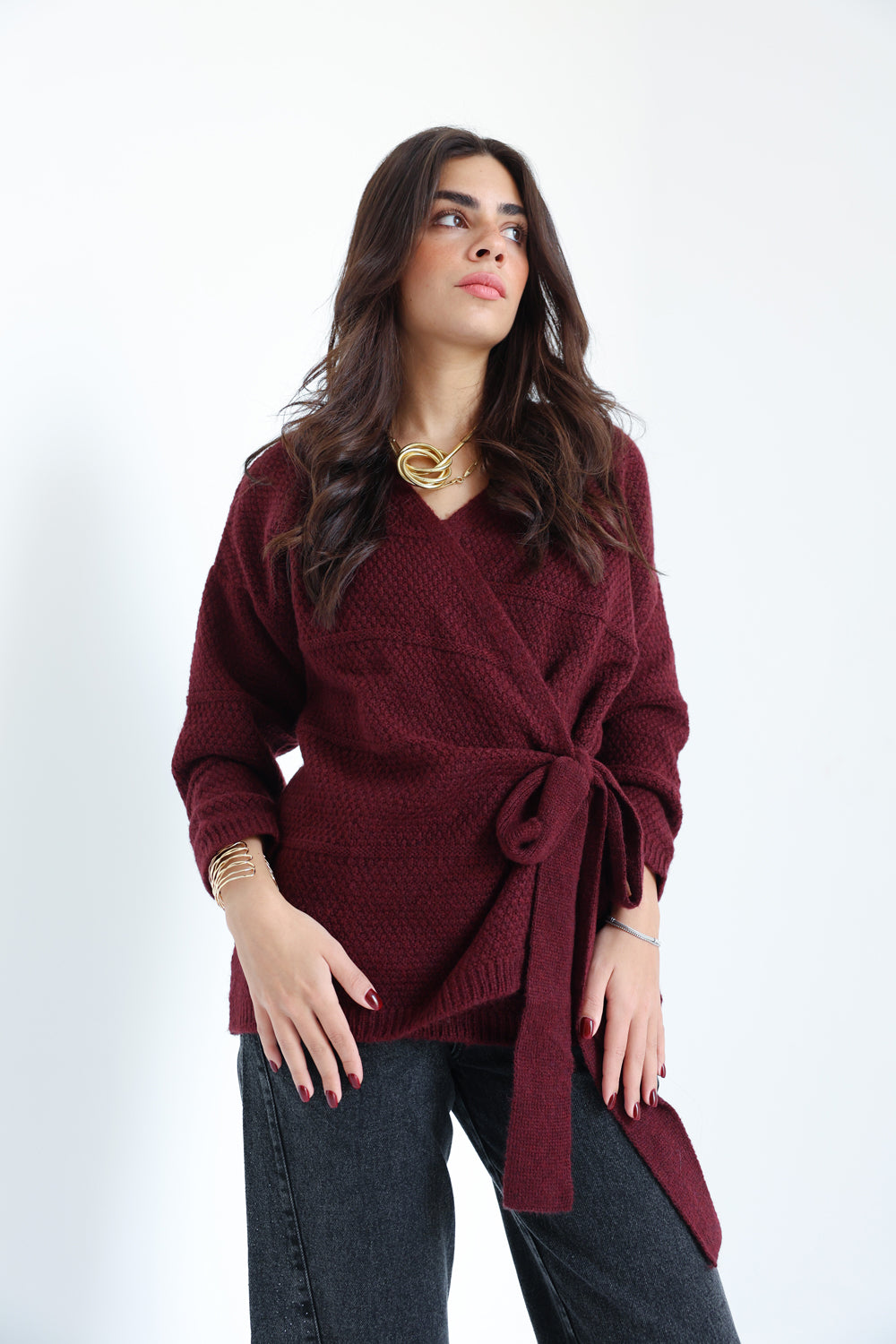 The Knitted Wrap Top - Burgundy