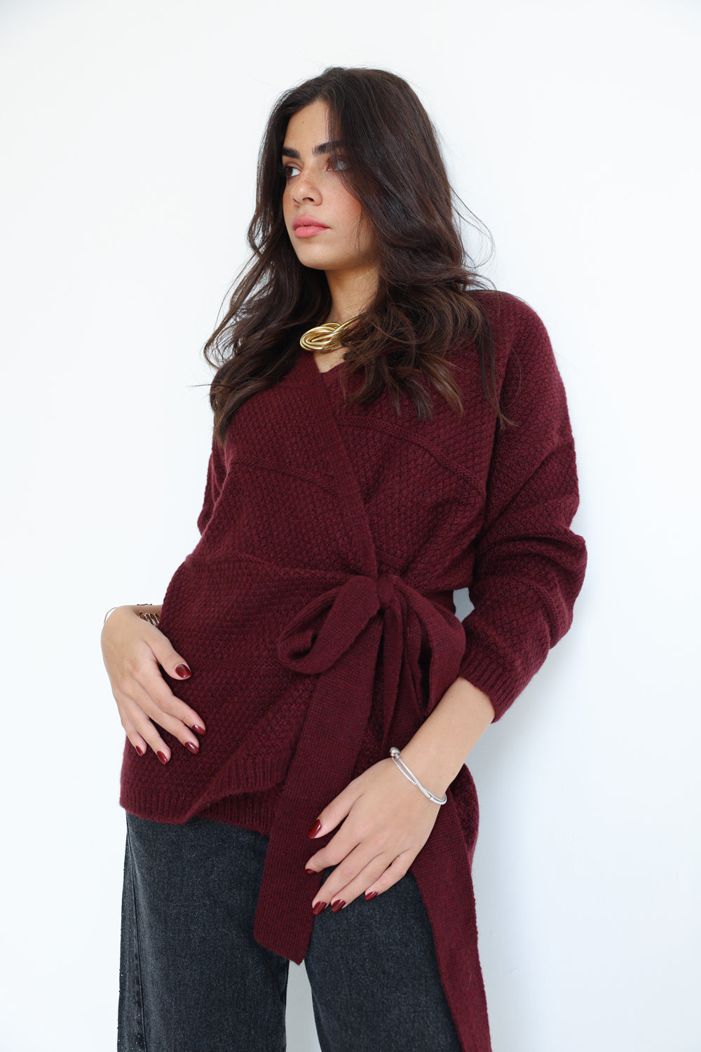 The Knitted Wrap Top - Burgundy
