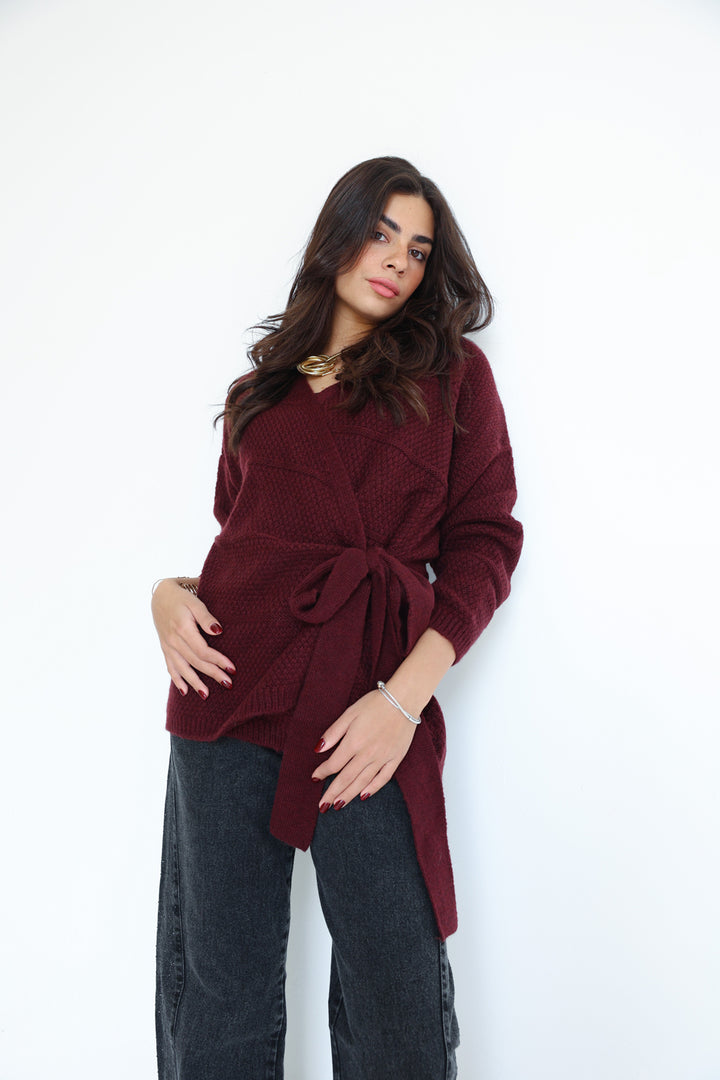The Knitted Wrap Top - Burgundy