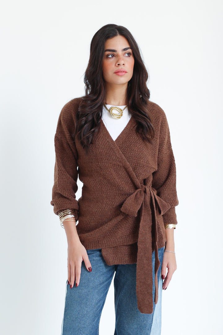 The Knitted Wrap Top - Brown