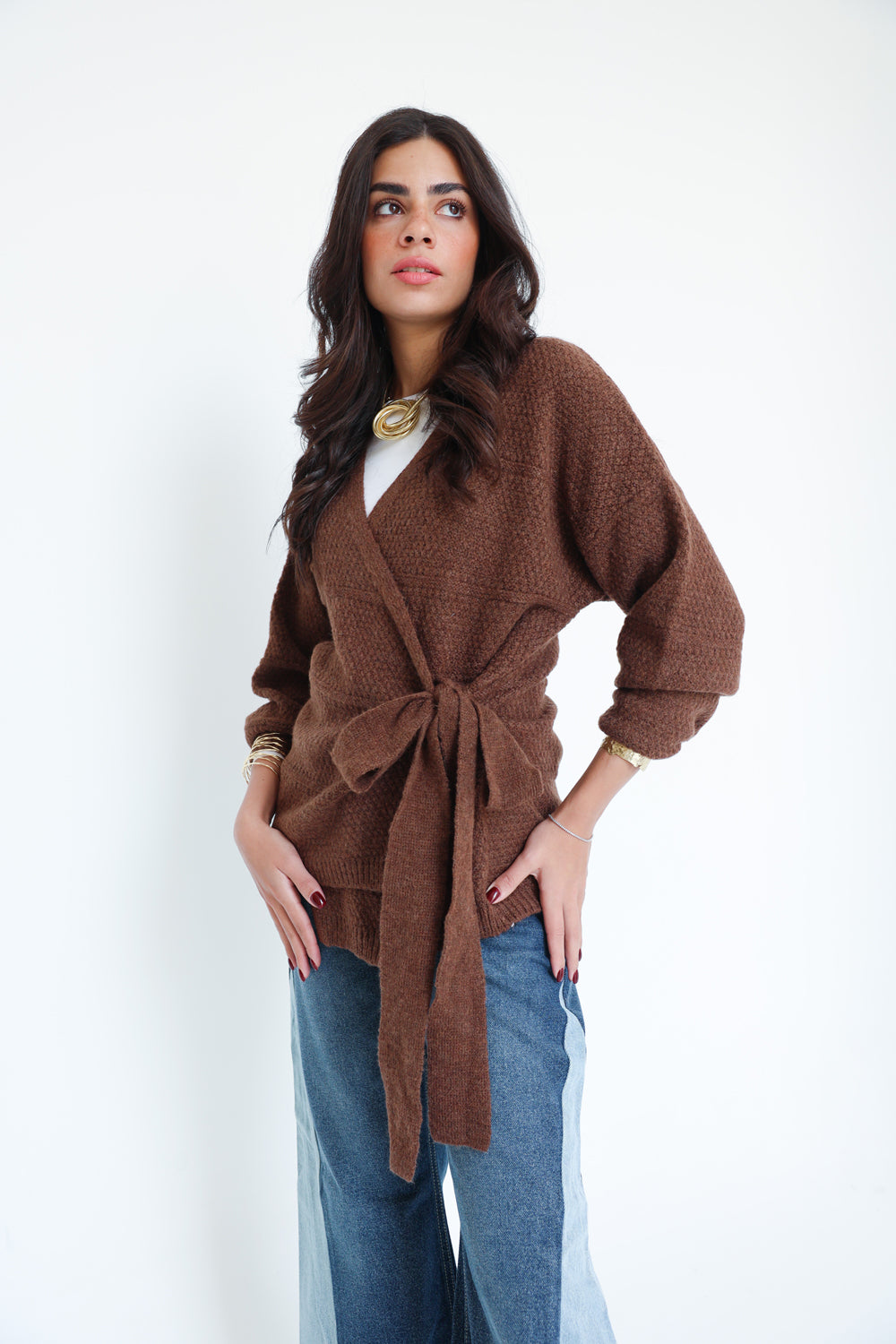 The Knitted Wrap Top - Brown