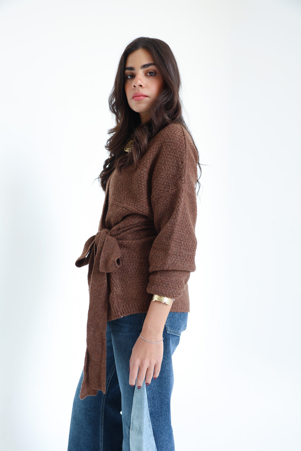 The Knitted Wrap Top - Brown