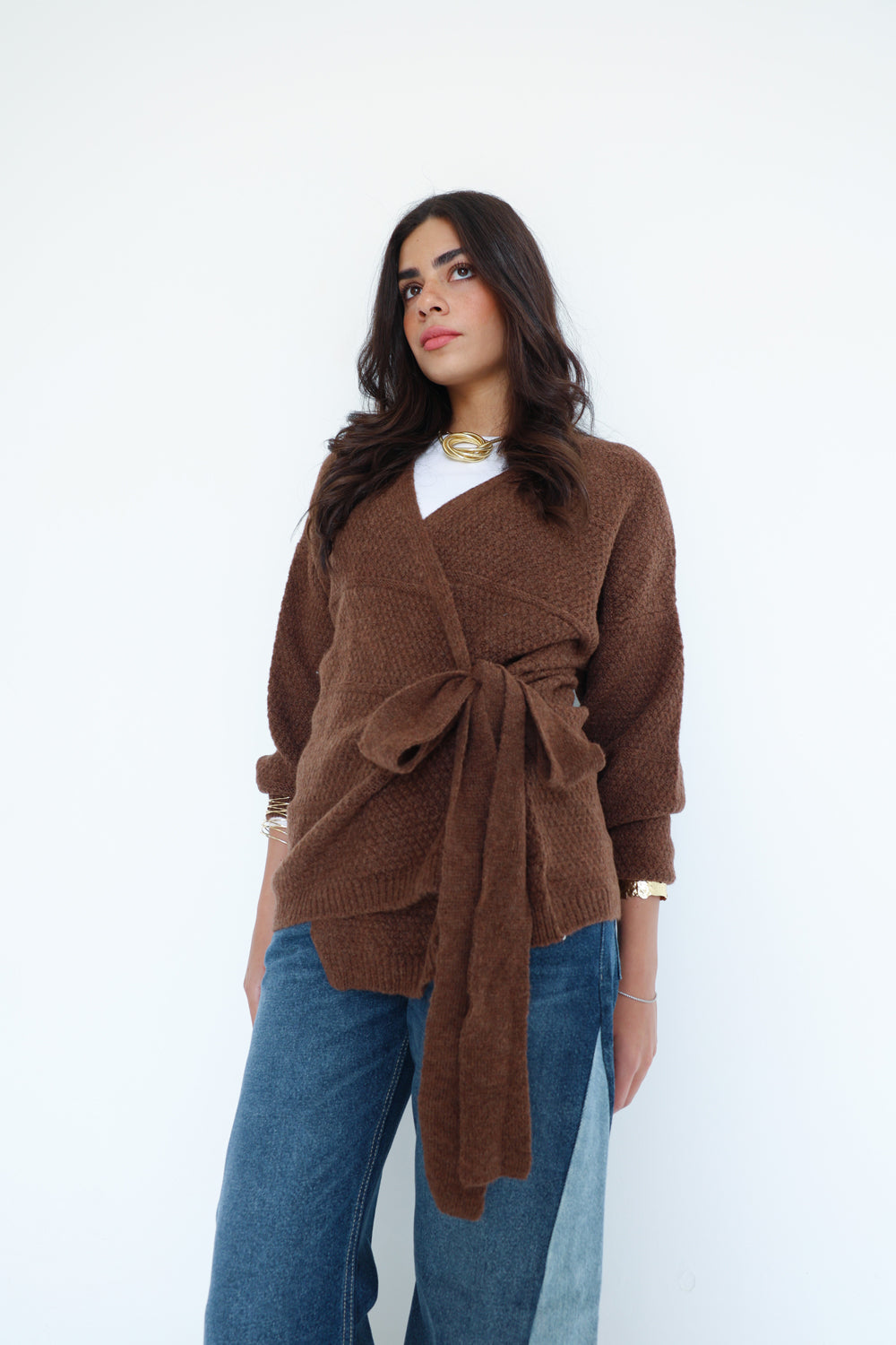 The Knitted Wrap Top - Brown