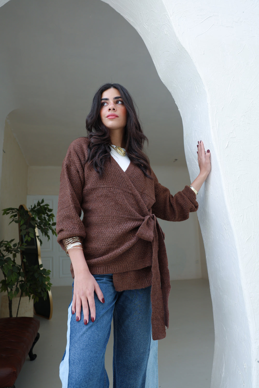 The Knitted Wrap Top - Brown