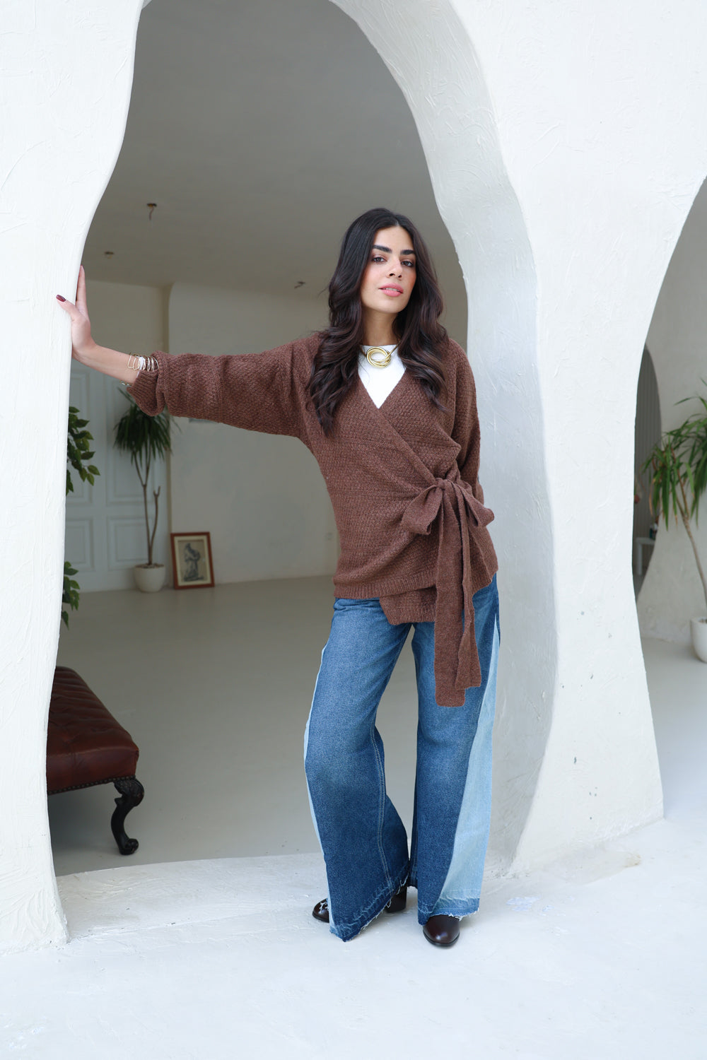 The Knitted Wrap Top - Brown